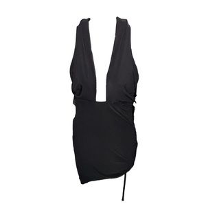 NEW 21 Saints Black Side Ruched Bodycon Asymmetrical Halter Dress Women’s Size S